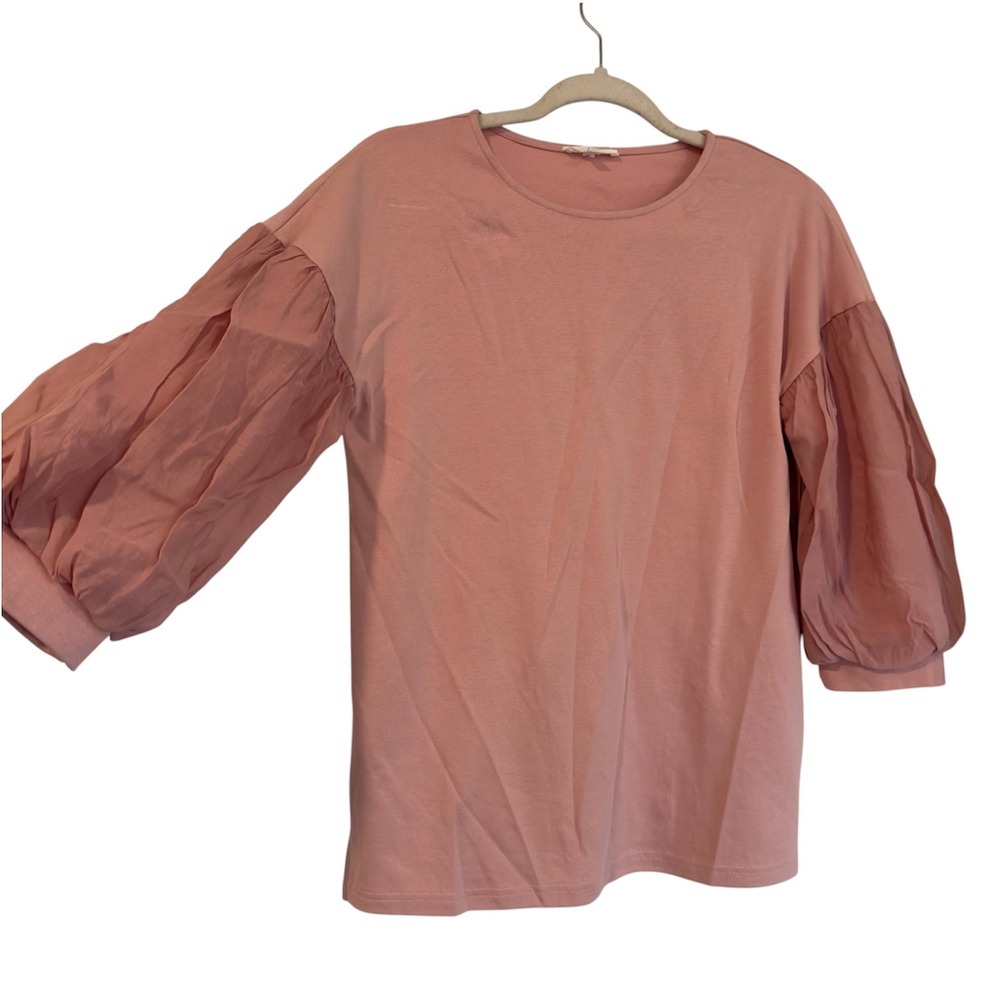 Joh. Womens Pink Puff Balloon Sleeve Crew Neck Top 22018-RP XS